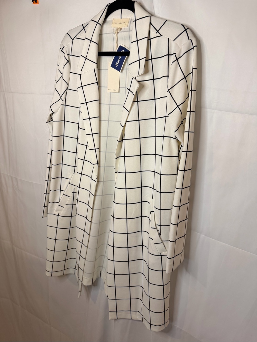 MELLODAY White Windowpane Blazer with Black Grid - Picture 2 of 7